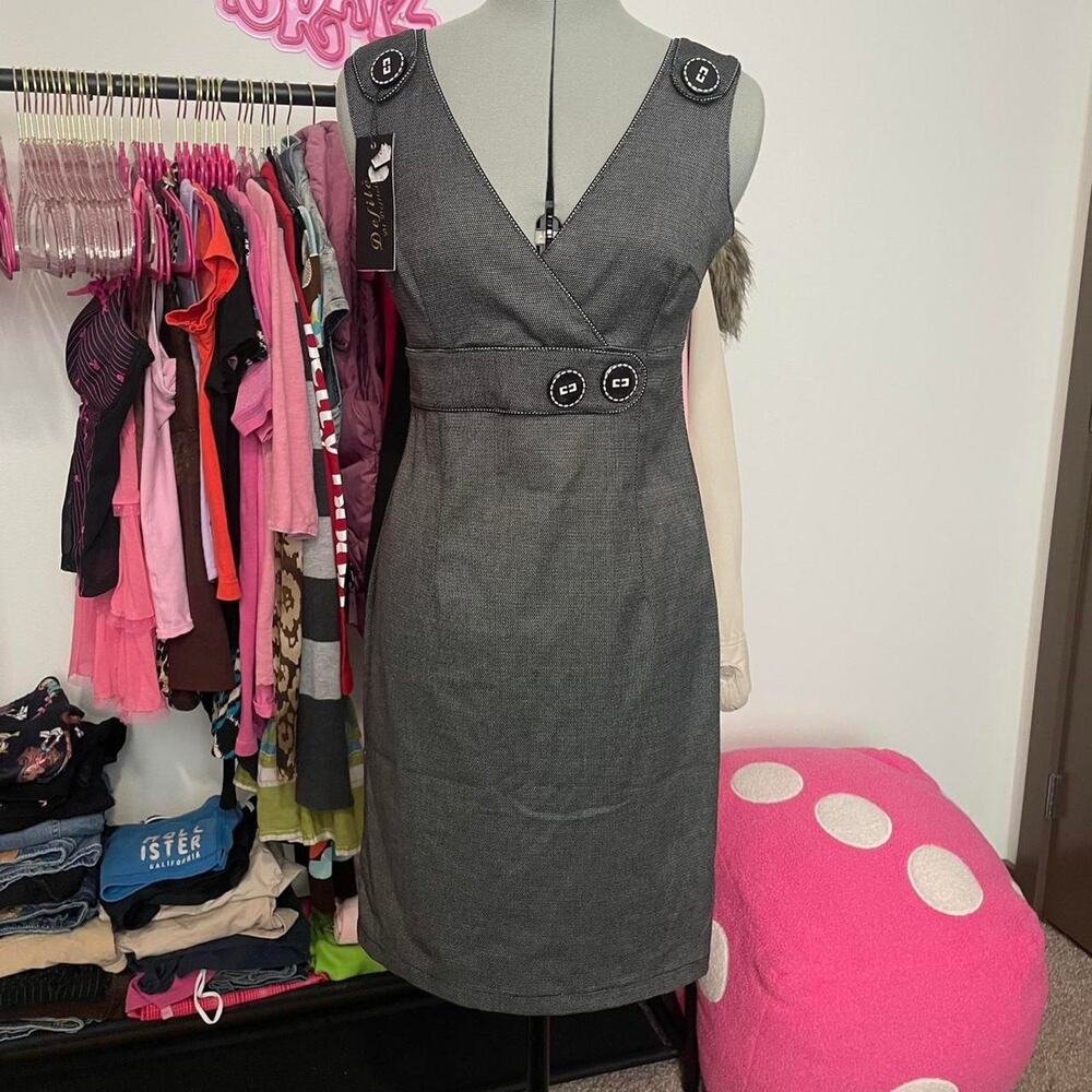 Gray and black pinstripe dress